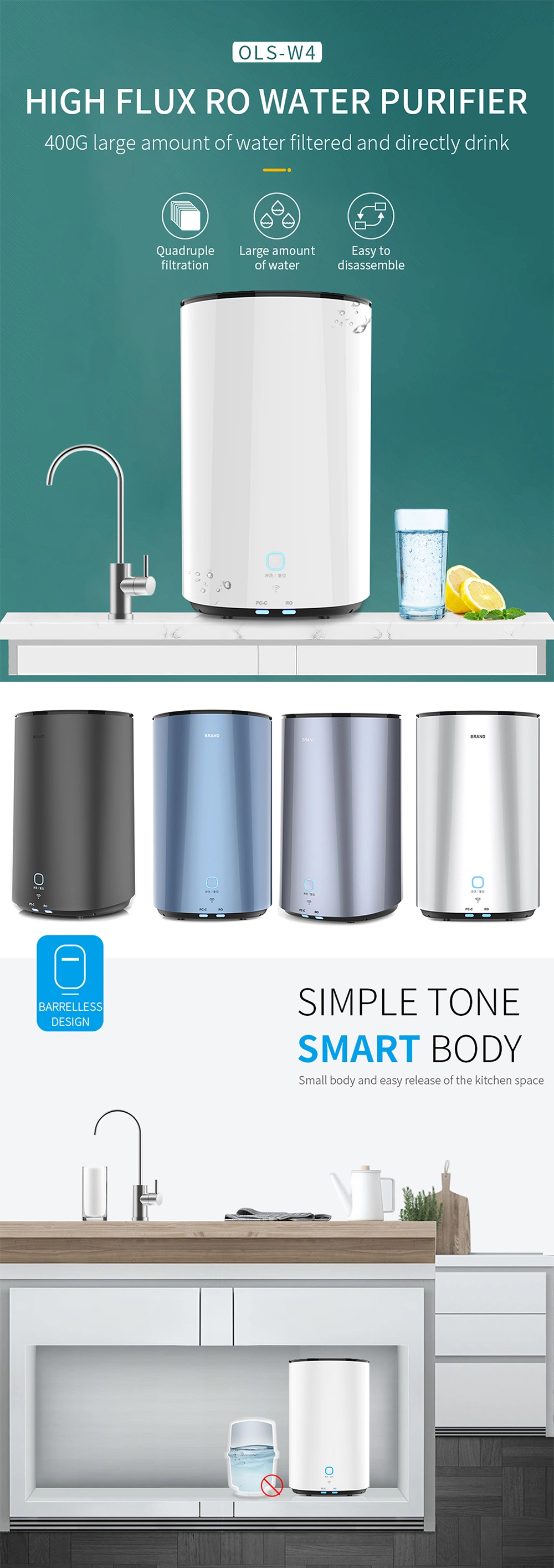 Olansi Home Tabletop RO System Water Dispenser Countertop Reverse Osmosis Water Purifier