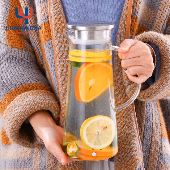 冷水ピッチャー モダン 1500 ミリリットル 50 オンス 耐熱透明ガラスウォーターピッチャー ハンドルと蓋付き 茶ジュースミルク飲料用